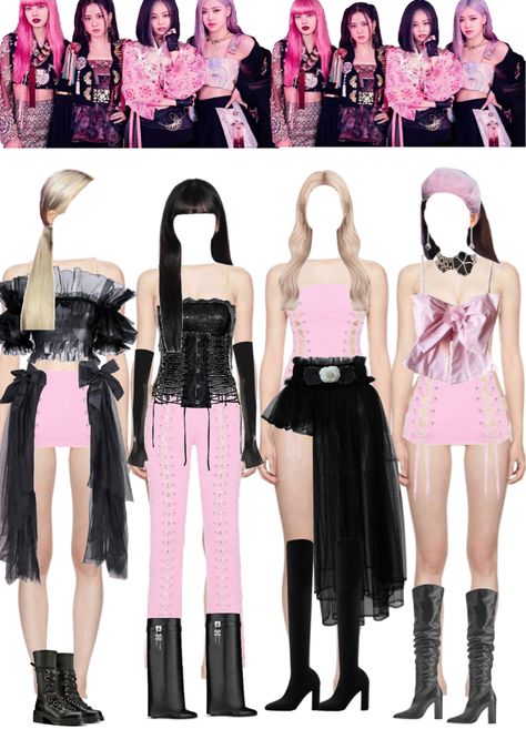 Black Pink Kpop Outfits, Black Pink Outfit Concert, Black Pink Concert Outfit Ideas, Blackpink Outfit Ideas Concert, Pink Venom Outfit Ideas, Black Pink Outfits, Blackpink Concert Outfits Ideas, Black Pink Outfit Ideas, Black And Pink Outfit Ideas Kpop