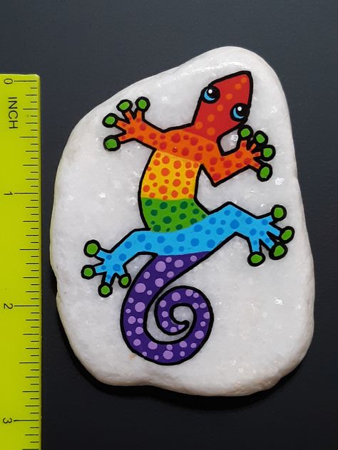 Event.Gives | Color Fairhope With Pride Silent Auction | Items | Hand Painted "Lizard" Rock Gecko Rock Painting, Rainbow Painted Rocks, Painted Lizard, Colorful Lizards, Rainbow Paint, Silent Auction, Auction Items, Paint Pens, Painting For Kids