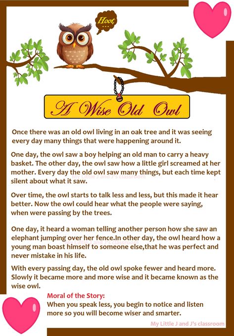 A wise old owl - kids moral story Wise Old Owl, Owl Kids, Moral Stories For Kids, English Story, Bedtime Story, Story Books, Moral Stories, Baby Owls, Bedtime Stories