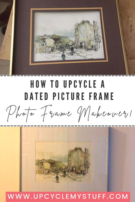 How to paint an old picture frame and replace a mount to completely refresh the look of a cherished painting. Using cheap craft supplies you can turn an old and dated looking frame and mount into a modern and fresh addition to your home decor. This frame went from gold and brown to white! How to Paint a Picture Frame | DIY Decor Ideas | Easy Decor Updates Update Old Picture Frames, How To Reframe A Picture, Frame Makeover Ideas, Painting Picture Frames Diy, Upcycle Frames, Modern Picture Frame, Picture Frame Diy, Cheap Craft Supplies, Cheap Picture Frames