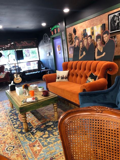 Blog Post: Coffee Shop for Friends Fans Cafe Couch, 70s Coffee Shop, Friends Themed Coffee Bar, Funky Coffee Shop, Friends Themed Coffee Shop, Central Perk Themed Coffee Bar, 70s Cafe Coffee Shop, Record Store Coffee Shop, Coffee House Interiors