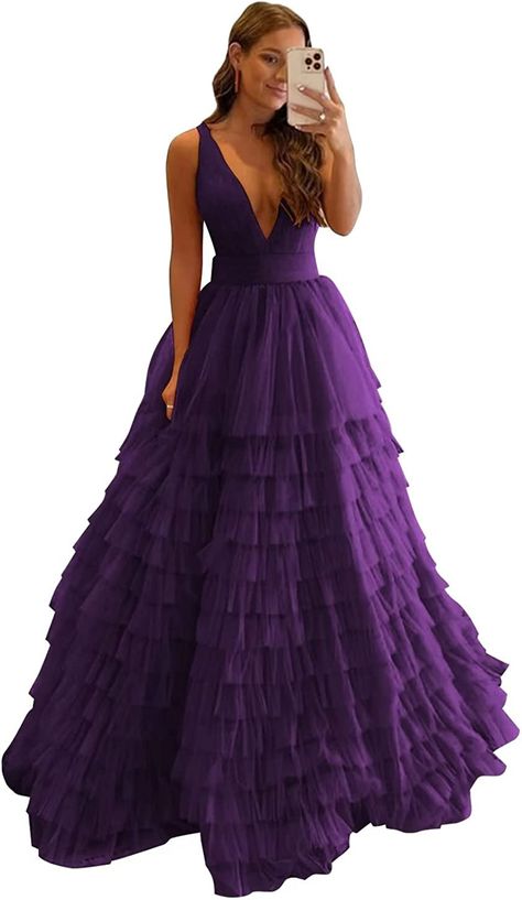 Dark Purple Ball Gown, Dark Purple Prom Dress, Black Sparkly Prom Dress, Layered Prom Dress, Ball Outfit, Dark Purple Dresses, Poofy Dress, Prom Photoshoot, Tulle Prom Dresses