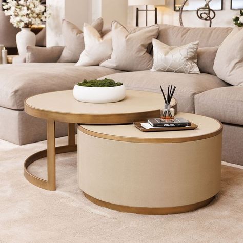 Two Coffee Tables, Home Lounge Room Bar, Round Gold Coffee Table, Modern Teen Boy Bedroom, Glam Coffee Table, Rowen Homes, Lounge Inspiration, 2 Coffee Tables, Round Coffee Table Modern