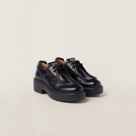 Black Leather Lace-up Shoes | Miu Miu Oxford Brogues, Velvet Slippers, Miu Miu Shoes, Brogue Shoes, Leather Booties, Shoes Women, Lace Up Shoes, Leather And Lace, Harrods