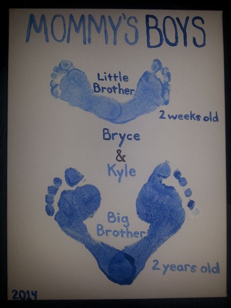 Sibling heart footprints. Sibling Canvas Painting Ideas, Sibling Hand And Footprint Art, Sibling Footprint Art, Sibling Painting Ideas, Sibling Crafts, Sibling Handprint Art, Heart Footprints, Noah Crafts, Luca Art