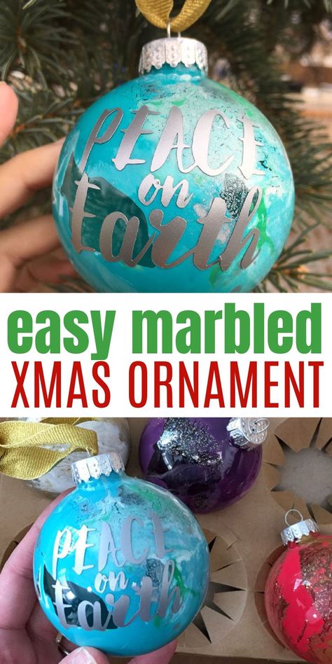 Marbled Painted Ornaments Tutorial and lots of other easy DIY Christmas ornaments. Easy enough to do with the kids and personalize to memorialize anything.  https://www.raegunramblings.com/marbled-painted-ornaments-tutorial/ Paint Glass Ornaments Diy, Marble Ornaments Diy, Marble Christmas Ornaments, Glass Ornaments Diy, Marble Ornaments, Easy Diy Christmas Ornaments, Christmas Ornaments Easy, Diy Handmade Gifts, Expressions Vinyl