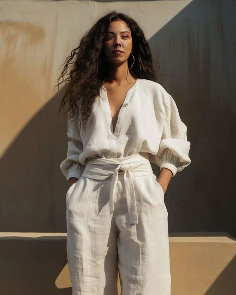 Linen Summer Outfits Women, Mystic Aesthetic, White Co Ord Set, Outfit Minimalista, Closet Transformation, Look Boho Chic, Loose Clothing, Pyjama Sets, Womens Pyjama Sets