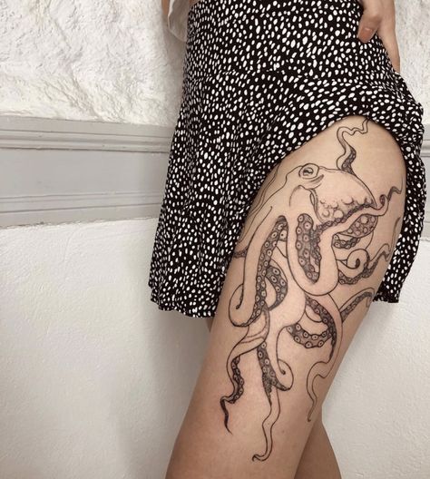 Learn all about the meaning, history, and design options for octopus tattoos. Chest Tattoo With Meaning, Octopus Thigh Tattoos, Tattoo Octopus, Octopus Tattoo Sleeve, Octopus Legs, Kraken Tattoo, Octopus Tattoo Design, Octopus Tattoos, Cool Chest Tattoos