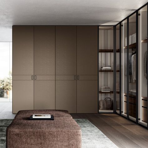 Emotion Up Wardrobe with Cinta Hinged Doors Seamless Wardrobe Design, Molteni Wardrobe, Leather Wardrobe Doors, L Shape Wardrobe Design, L Shape Wardrobe, Luxury Wardrobe Design, Wardrobe Shutter Design, Barn Bed, Mens Wardrobe