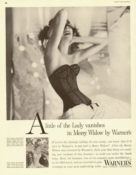 1957 vintage lingerie AD, WARNER'S 'MERRY WIDOW' Corselette 1950s Lingerie, Merry Widow, Bags Online Shopping, Retro Lingerie, Handmade Things, Girdles, Va Va Voom, Women Bags Fashion, Moda Vintage