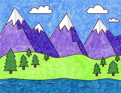 How to Draw Mountains · Art Projects for Kids Mountain Drawing Simple, How To Draw Mountains, Mountain Landscape Drawing, Landscape Drawing Tutorial, Cartoon Mountain, Mountain Crafts, Mountain Drawing, Phone Quotes, Kids Poems