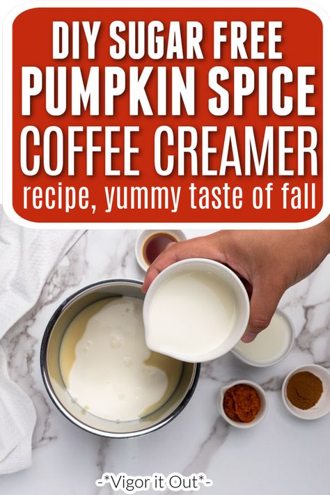 Healthy homemade pumpkin spiced coffee creamer recipe. This fall flavor packed DIY is one of my favorite Autumn recipes and is perfect to make at home. Sugar free pumpkin spice coffee creamer recipe with ways to make it traditional with sugar or Keto as well with coconut milk and almond milk! This tastes so great and you will love it in your morning brew every day. Pumpkin Spice Coffee Creamer Recipe, Pumpkin Spiced Coffee, Pumpkin Spice Creamer Recipe, Homemade Pumpkin Spice Coffee Creamer, Diy Almond Milk, Pumpkin Spice Coffee Creamer, Homemade Pumpkin Spice Coffee, Homemade Coffee Creamer Recipe, Healthy Coffee Creamer