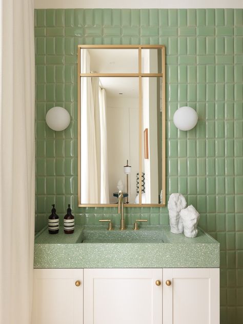 Parisian Style Bathroom, Green Bathroom Decor, Green Apartment, Washroom Design, Aqua Mint, Killarney, Parisian Apartment, Green Bathroom, Bathroom Inspo