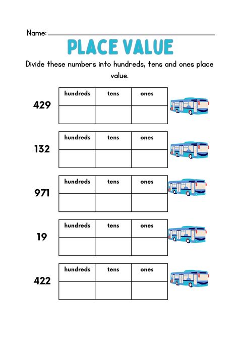 Hundredth Tenth
Hundredth tenth and place value worksheet design to write the numbers according to their place value. In this worksheet different three digit numbers are given. Students are asked to  

“Divide these numbers into hundreds, tens and one’s place value.” Place Value Hundreds Tens Ones Worksheet, Tens Ones Worksheet, Grade 4 Math Worksheets, Value Worksheet, Grade 4 Math, Number Names, Place Value Worksheets, Tens And Ones, Place Value