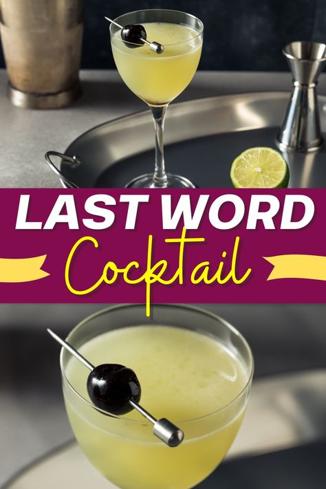 The Last Word cocktail is a prohibition-era drink with notes of mint, pine, cherry, & lime. It's ideal for those who love a semi-sweet, herbal, & complex sip. The Last Word Cocktail, Herbal Liquor, Last Word Cocktail, Prohibition Era, Cocktails To Try, Cocktail Book, London Dry Gin, Rye Whiskey, Cherry Juice