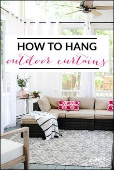 how to hang outdoor curtains how to hang outdoor curtains Patio Curtain Ideas, Hang Outdoor Curtains, Outdoor Curtain Rods, Three Season Porch, Making Lemonade, Outdoor Curtains For Patio, Porch Curtains, Patio Curtains, Screened In Patio