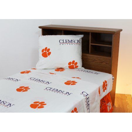 White Sheet Set, Bedding Basics, Clemson Tigers, Twin Sheet Sets, King Sheet Sets, Printed Sheets, Cotton Sheet Sets, Logo Pattern, Bed Sheet Sets