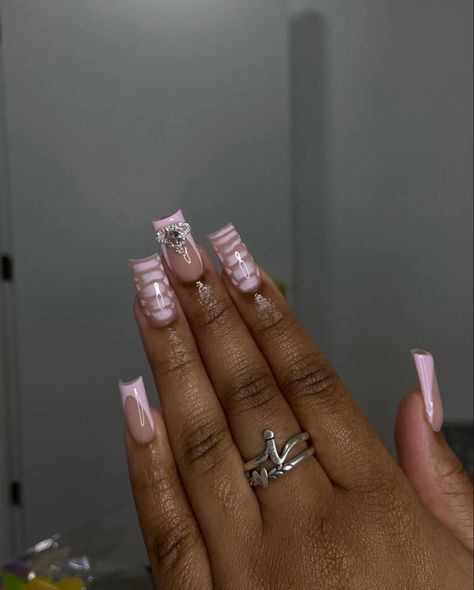 Middle Acrylic Nails, Birthday Nails Square Medium Pink, Nails Acrylic Square French Tip, Nails Acrylic Square Medium, French Tip Acrylics, Acrylic Nail Set, Hard Nails, Gel Nails Diy, Colored Acrylic Nails