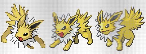 Jolteon Cross Stitch, Eeveelutions Perler, Pokemon Sprites Pixel Art, Pokemon Chart, Isometric Pixel, Pokémon Perler, Hama Art, Pokemon Cross Stitch, Pokemon Sprites