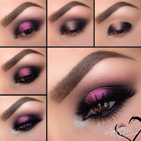 black & pink Purple Eyeshadow Looks, Khol Eyeliner, Purple Eye Makeup, Makeup Tutorial Eyeshadow, Eye Makeup Pictures, Smink Inspiration, Eye Makeup Steps, Beautiful Eye Makeup, Makijaż Smokey Eye