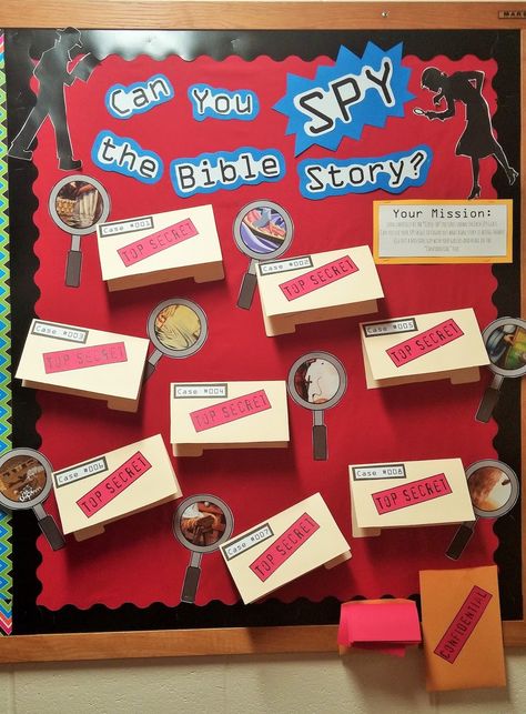 The Classroom Game Nook: Create An "I SPY" Interactive Bulletin Board Game {Video Tutorial} Sunday School Games For Kids, Game Nook, Sunday School Themes, School Games For Kids, Sunday School Decorations, Sunday School Games, Sunday School Rooms, Interactive Bulletin Board, Staff Morale