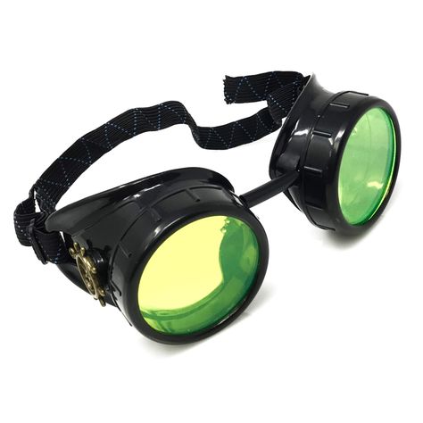 PRICES MAY VARY. ✔︎Sleek and Stylish Steampunk goggles, Handcrafted in the USA by UMBRELLALABORATORY: These sleek style goggles with shiny black frames are an excellent addition to any cosplay, LARP, costume, rave, or convention outfit ✔︎Impeccable detail: The stunning UV Glow Activated, Neon Green lenses, sleek black frames and shining vintage charm design on either side keep you stylishly well-equipped. ✔︎Customize your look: Wear them over your eyes, on your head, around your neck, rest them Goggles Aesthetic, Mad Scientist Costume, Cyberpunk Accessories, Scientist Costume, Accessories Cosplay, Convention Outfits, Rave Glasses, Rave Mask, Goggles Glasses