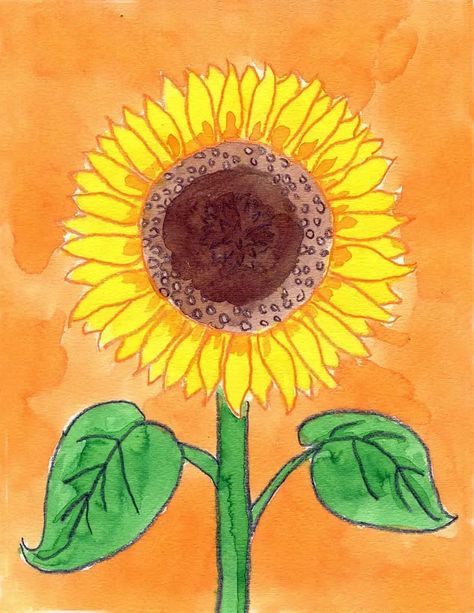 Sunflower Art Projects For Kids, Sunflower Art For Kids, Sunflower Painting Easy, Paint A Sunflower, Sunflower Art Project, Poppy Coloring Page, Animals Safari, Sunflower Drawing, Drawing Lessons For Kids