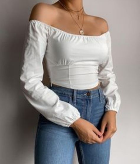 Girls High Waisted Jeans, Puffy Shirt, Long Puffy Sleeves, Instagram Add, Fashion Nova Outfits, Casual Wear Dress, Small Crop Tops, Crop Top Outfits, Shirts Women