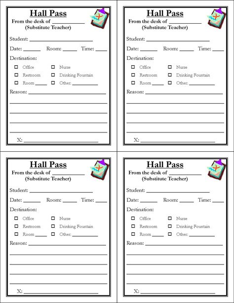 Hall Passes - Google Drive Hall Pass Ideas High School, Hall Passes Elementary, Hall Pass Template, Substitute Folder, Fact And Opinion Worksheet, Bathroom Pass, Ea Words, Google Doc Templates, Substitute Teaching