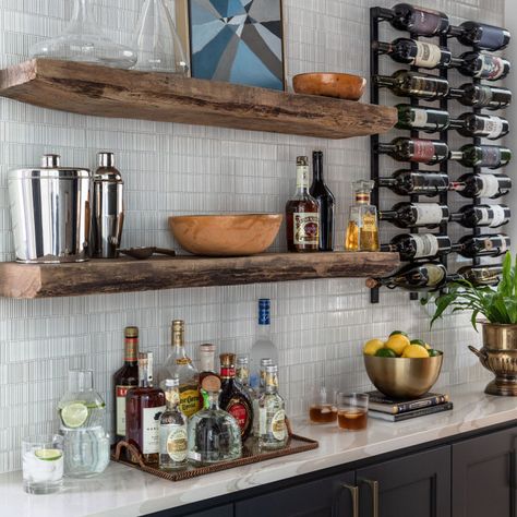 75 Dry bar Ideas You'll Love - August, 2024 | Houzz Bar With Floating Shelves, Dry Bar Ideas, Farmhouse Home Design, Bourbon Room, Whiskey Room, Bar In Casa, Home Bar Rooms, Modern Home Bar, Bourbon Bar