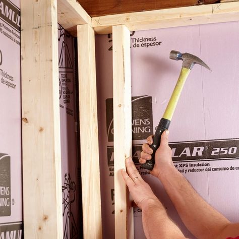 Basement Framing, Framing A Basement, Unfinished Basement Walls, Framing Basement Walls, Basement Repair, Sip House, Basement Closet, Basement Finish, Basement Designs