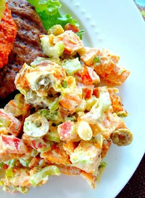 Yam Potato Salad Yam Salad, Potato Salads, Classic Potato Salad, Super Salads, Mouthwatering Food, Cooking Healthy, Nutritious Recipes, Savory Dishes, Salad With Sweet Potato