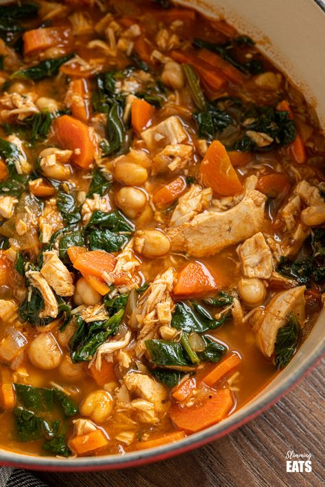 Chickpeas And Chicken, Ground Turkey And Spinach, Protein Soup Recipes, Chickpea Spinach, Chickpea Recipe, Chicken Chickpea, Chickpea Soup, Chicken Spinach, Spinach Soup