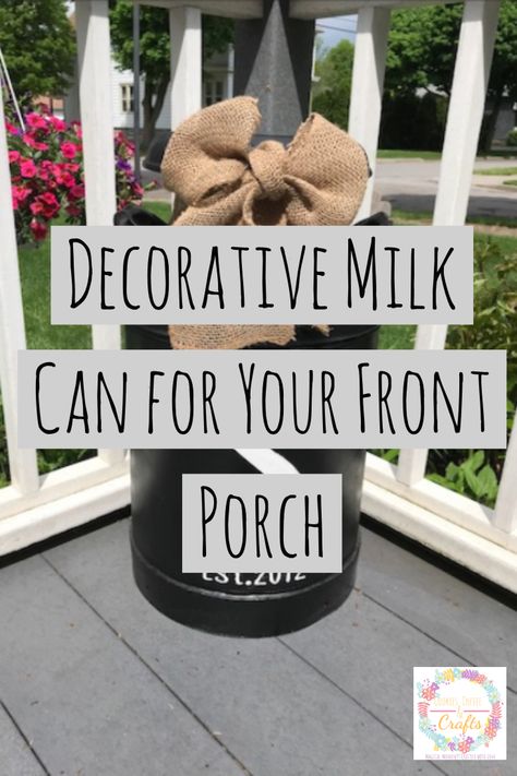 I have been searching for a milk can for years and I luckily found this one out for garbage. I had fun painting and transforming this milk can into a front porch decor. This is simple and easy to do. It looks great with our initial and it can be used as a side table or as a planter. #Milkcan #farmhouse #burlap #initial #frontporch #porchdecor #country #rustic #Simple #DIY #summer #CricutMade Cream Can Decor Ideas, Fall Milk Can Decor, Old Milk Can Ideas Front Porches, Milk Can Ideas Front Porches, Milk Jugs Diy, Milk Can Table, Farmhouse Fall Porch Decor, Metal Milk Jug, Painted Milk Cans