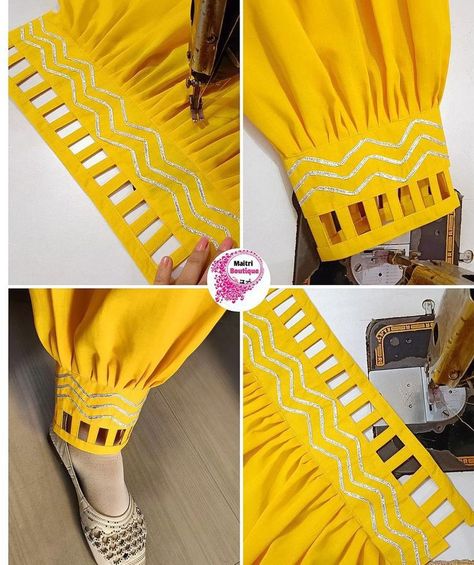 Three Fourth Sleeve Designs For Kurti, Paint Plazo Design, Selives Design, Salwar Sleeve Designs, Suite Neck Design For Women, Mohri Design, Plazzo Designs, Plazo Designs, Shalwar Design