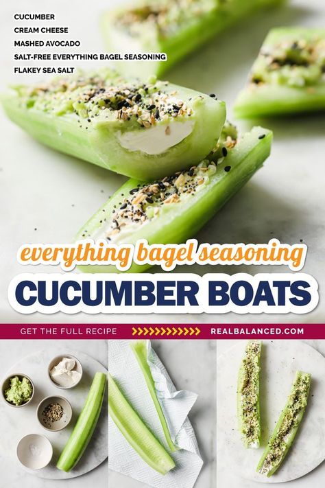 Avocado And Cream Cheese, Keto Cucumber, Avocado Cream Cheese, Cream Cheese Snacks, Cucumber Boats, Cucumber Snacks, Corn Recipes Side Dishes, Cream Cheese Appetizer, Everything Bagel Seasoning