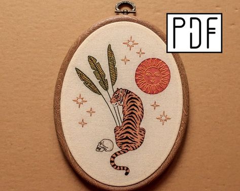 Celestial Tiger, Tiger Embroidery Design, Embroidered Things, Beginning Embroidery, Embroidery Tiger, Tiger Embroidery, Modern Hand Embroidery Patterns, Modern Hand Embroidery, Digital Embroidery Patterns