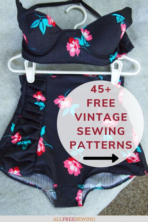 Vintage Bra Pattern Free, Free Vintage Sewing Patterns, Vintage Sewing Patterns Free, Sewing Swimwear, Sewing Vintage, Vintage Bra, Sewing Projects Clothes, Simple Retro, Bra Pattern