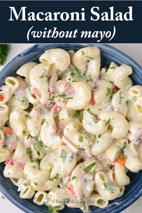 Vegetarian Macaroni Salad, Macaroni Salad No Mayonnaise, Macaroni Salad Without Mayonnaise, No Mayo Macaroni Salad, Macaroni Salad Without Mayo, Pasta Salad Without Mayonnaise, Pasta Salad Recipes Without Mayo, Macaroni Salad Dressing Recipe, Mayo Macaroni Salad