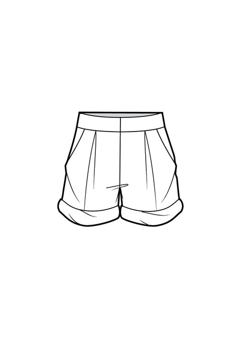 Rolled hem shorts Short Desenho, Shorts Technical Drawing, Shorts Illustration, Shorts Sketch, Croquis Fashion, Flat Drawings, Fashion Design Drawing, Sketch Fashion, Fashion Vector