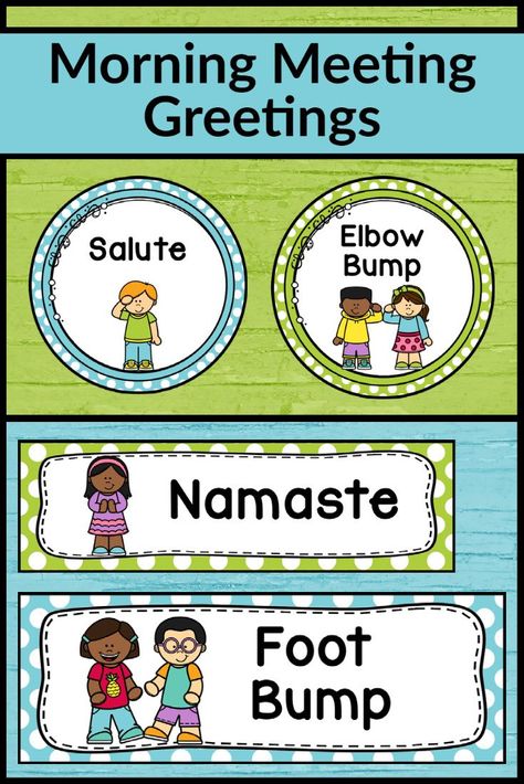 It is important to maintain a strong community in your classroom beginning the moment your students walk through the door. These classroom morning greetings provide an opportunity to o just that. There are 28 different greetings included. You can choose from two different sized rectangles or a circle option. All come in chevron, dots, and stripes. There are plenty of options for limited or no contact. Choose the ones you are most comfortable using in your classroom. Morning Meeting Greetings, Word Wall Letters, Desk Name Tags, Student Numbers, 2d And 3d Shapes, Birthday Display, Schedule Cards, Free Printable Activities, Bulletin Board Sets