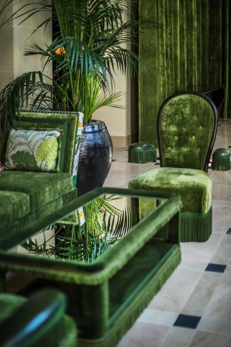 Jacques Garcia, Nomad Hotel, Velvet Furniture, Los Angeles Hotels, Deco Boheme, Hotel Interiors, Green Interiors, Green Rooms, Hotel Design