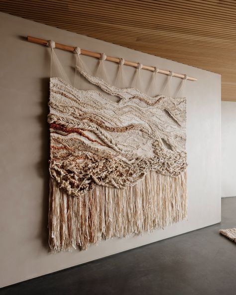 'TENDERNESS' — Crossing Threads® Norwegian Interior, Concrete Effect Paint, Timber Ceiling, Outdoor Dining Spaces, Woven Wall Art, Muted Color Palette, Natural Textiles, Interior Architect, Weaving Art