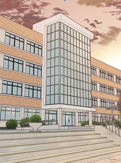 School Webtoon Background, School Manga Background, Anime Orphanage Building, School Drawing Building, My School Drawing, Apartment Drawing, Manhwa Background, Webtoon Background, School Manhwa