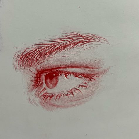 Red coloured pencil eye sketch Drawing Ideas Coloured Pencil, Red Pencil Drawings, Color Pencil Eye Drawing, Red Pencil Sketch, Colourful Pen Art, Coloured Pencil Sketches, Pencil Eye Sketch, Simple Colour Pencil Drawings, Red Pen Sketch