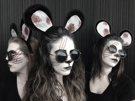 Halloween - Three Blind Mice #ThreeBlindMice Mice Makeup, Mice Makeup Halloween, Mice Costume, Shrek Makeup, Mouse Make Up, 3 Blind Mice, Dead Mouse, Three Blind Mice, Mouse Costume