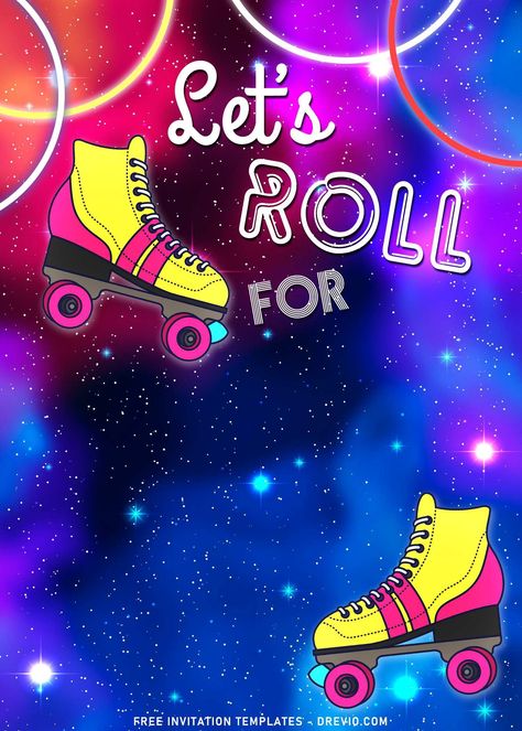 Roller Skating Party Invitations, Skate Invitations, Roller Skate Party, Roller Skate Birthday Party, Skate Birthday Party, Tiktok App, Roller Skate Birthday, Skate Birthday, Skating Party