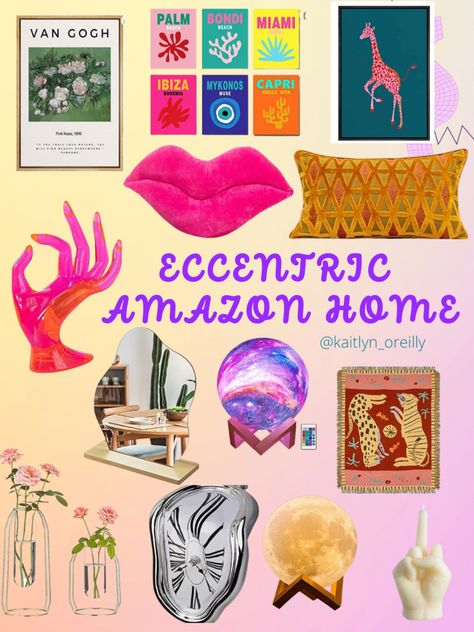 Retro Amazon Finds, Eccentric Bathroom Decor, Amazon Eclectic Decor, Maximalist Decor Amazon, Eclectic Amazon Finds, Eccentric Bedroom Decor, Nightstand Decor Maximalist, Bedroom Decor Mirror, Amazon Lamps