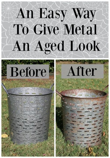 Galvanized Metal Decor, Diy Chalk Paint Recipe, How To Make Metal, Monkey Grass, Olive Bucket, Old Bucket, Metal Objects, Farmhouse Crafts, Aging Metal