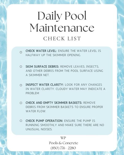 🏊‍♂️ ‼️Safety First!‼️🏊‍♀️ At W.P Pools & Concrete, we care about your family’s well-being. That’s why we’re offering a ✨FREE downloadable Pool Maintenance Checklist✨ and an 📞Emergency Call List —perfect for keeping by your poolside. 🛟 Ensure your loved ones know exactly who to call in case of an emergency. 📲 Download these essential tools directly from the link in our bio. They’ll be sent to your email, so you can easily print them out. We highly recommend laminating them to keep by the poo... Pool Maintenance Checklist, Maintenance Checklist, Pool Maintenance, Emergency Call, Safety First, Essential Tools, Care About You, Water Flow, Well Being